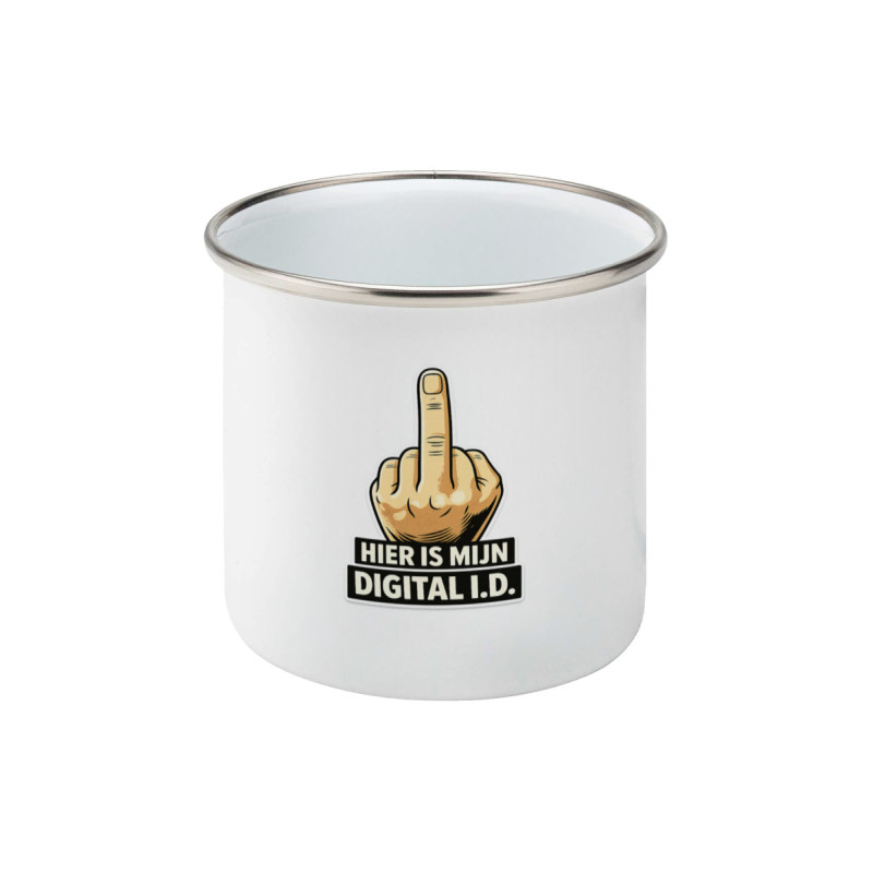 Enamel Mug - Hier is mijn Digital ID | Full Color printed Clothing