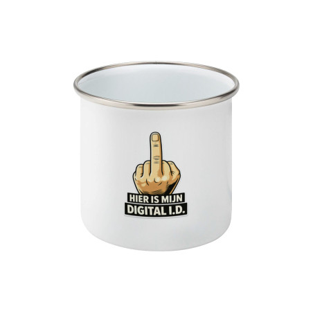 Enamel Mug - Hier is mijn Digital ID | Full Color printed Clothing